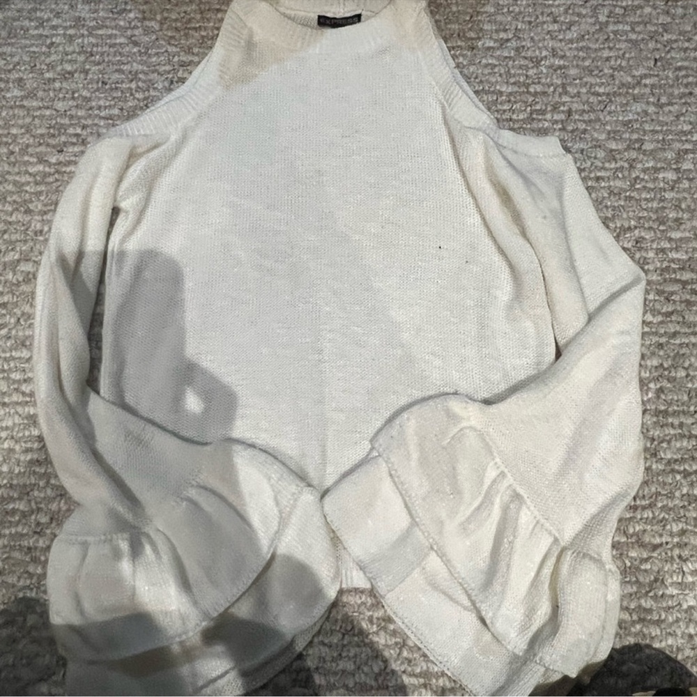 Express Off-the-Shoulder Cream Sweater